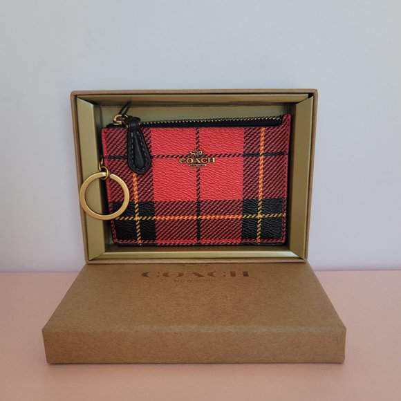 COACH Novelty Plaid Print Mini Skinny ID Case In Coated Canvas – Red Multi ⭐ - Picture 12 of 13